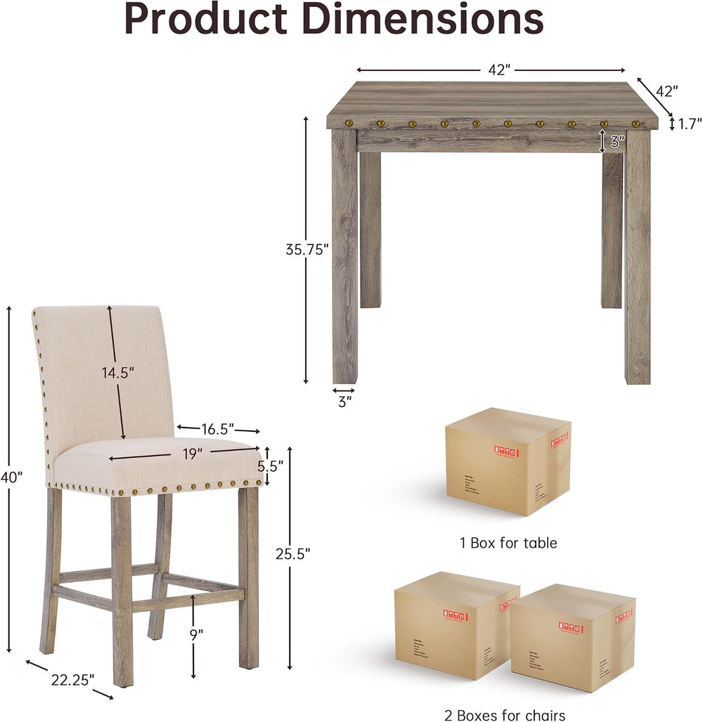 Counter Height Dining Table Set for 4,Farmhouse Dining Table Set for 4,Square...