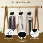 3 Pack Tank Top Hanger, Rotatable Bra Organzier for Closet, Bra Hanger for Closet Organizer, 360° Rotating & Foldable, Metal and Wood, Space-Saving Belt Hangers for Tank Tops, Belt, Tie (Black)