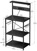 VUSIGN Kitchen Bakers Rack with Power Outlet, 4 Tiers Microwave Stand with Storage, 23.6 Inch Coffee Bar Station with 6 S Hooks, Adjustable Shelf Rack for Pots/Pans/Spices, Black