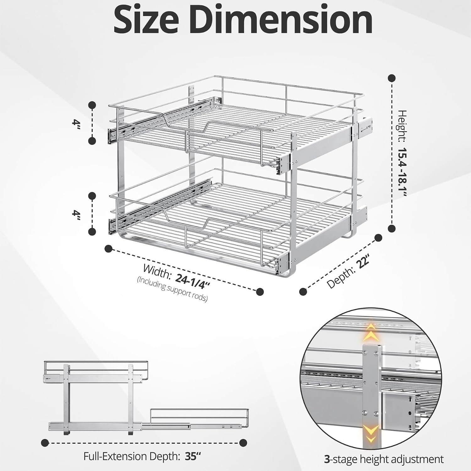 ZOINLIY Pull Out Cabinet Organizer,Slide Out Kitchen Organizers and Storage | Heavy Duty Drawer Cupboard Storage Basket, Smooth Sliding, Chrome Finish