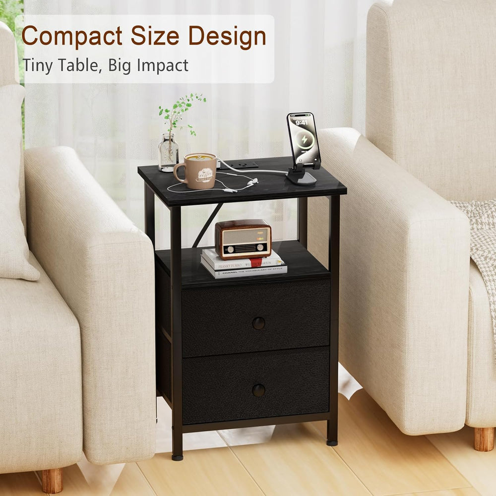 LOAKEKEL Night Stand, Small Nightstand with Charging Station | Bedside Table ...