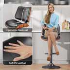 Swivel Bar Stools Set of 1, Adjustable Bentwood Barstools for Kitchen Counter, Modern PU Leather Upholstered Bar Chair with Back and Footrest, for Kitchen Island, Bar, Dining Room, Black