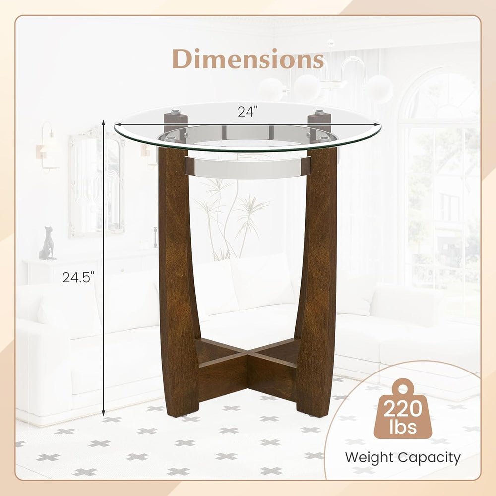 Giantex Round Glass End Table Set of 2, 24’’ Side Table with Tempered Glass T...