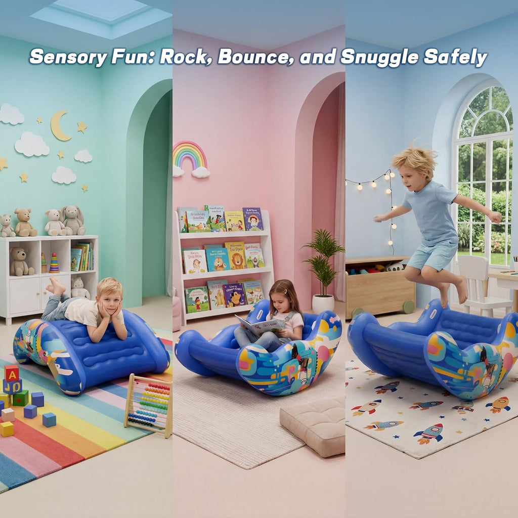 Inflatable Sensory Chair for Autistic Kids – Toddler Rocking Chair for Sensory Seeking, ADHD & Calming – Blow Up Crash Pad for Deep Pressure Therapy in Sensory Room, Birthday Gifts for Boys Girls