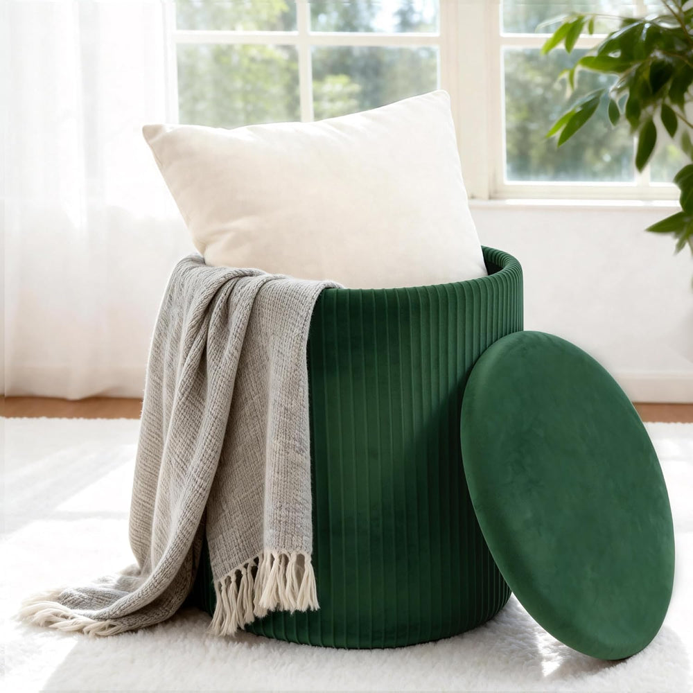 LITZFUR Round Ottoman with Storage, Velvet Foot Rest Stool, Green | Versatile...