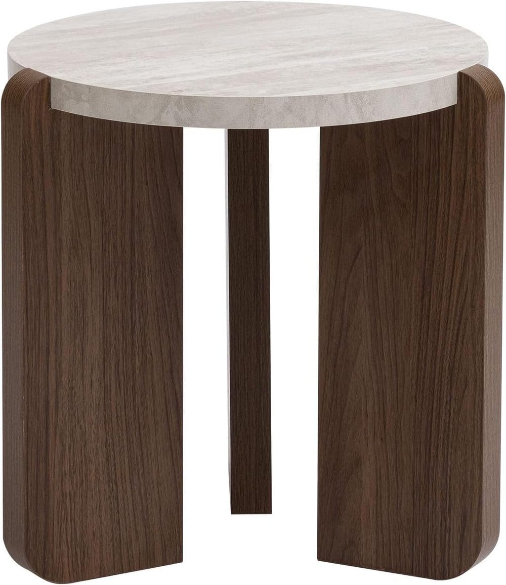 COSIEST Small Round Side Table, Modern 3-Leg Accent End Table with Faux Marbl...