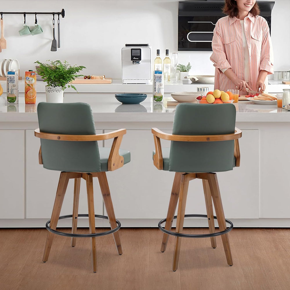 MEKLIBA 30” Bar Height Bar Stools,Leather Upholstered Bar Chair, Swivel Bar S...