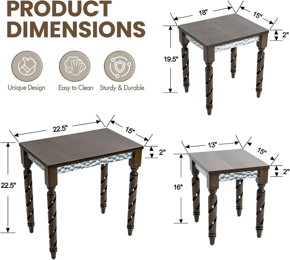 Hyfirm Nesting Tables Set of 3, Walnut Mid Century Modern Accent Tables with ...