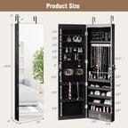 HAPPYGRILL Over the Door Jewelry Organizer, Hanging Jewelry Storage Cabinet w/Full-Length, Inner Makeup Mirror, Earring Shelves, Ring Slots, 25 Necklace Hooks, Wall Mounted Jewelry Armoire for Women