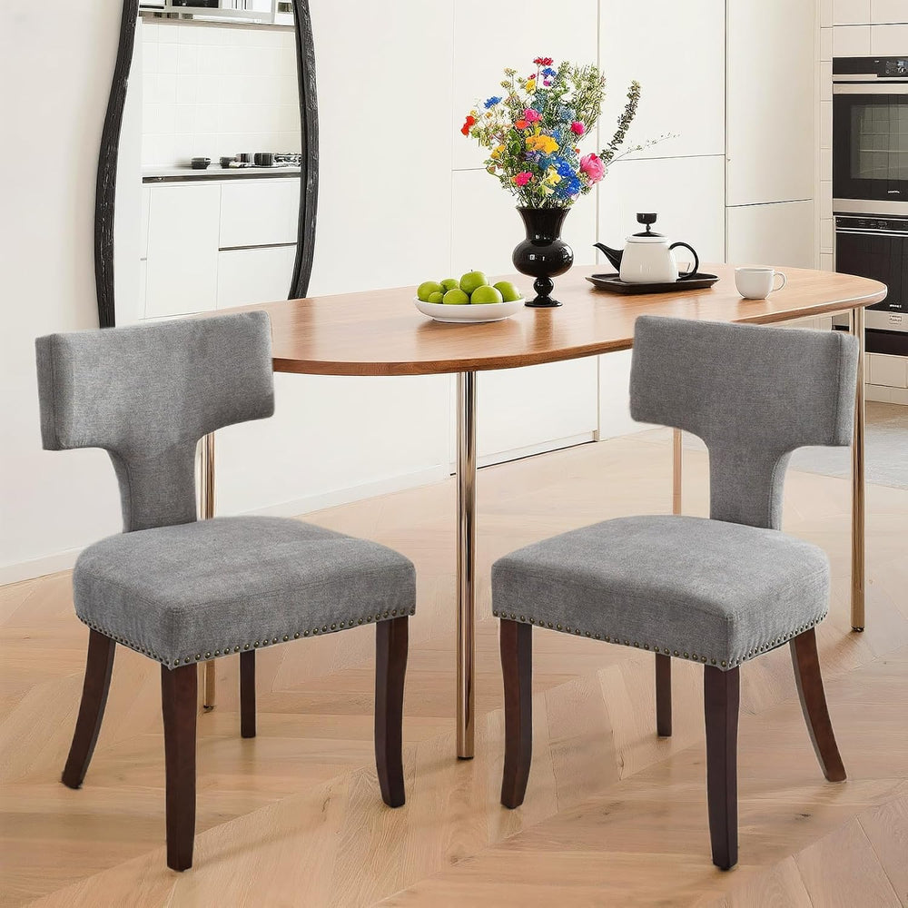 Dining Chair Set of 2 Linen Fabric Curved Backrest Farmhouse Mid Century Acce...