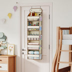 LAMU 5 Tier Over the Door Organizer Hanging, Swing - Proof Closet Behind Door Storage with 5 Large Pocket and 10 Side Pockets, Back of Door Organizers for Bedroom, Nursery and Bathroom (1 Pack, Beige)