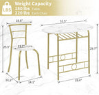 VECELO 3-Piece Dining Table Set for Kitchen Breakfast Nook, Wood Grain Oval Tabletop and Metal Frame with Built-in Wine Rack, for Small Spaces, White & Gold