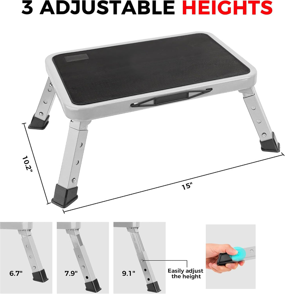 Safety RV Steps Stool, Folding Adjustable Step Stool, 500LBS, Grey