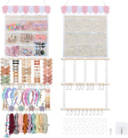 New Upgraded Bow Organizer for Girls, Headband Holder w/ 9 Mesh Pockets,Hair Bow Holder Clip Organizer, Wall Hair Accessories Organizer for Baby Girl Nursery Decor(32x15inch,Beige Pink)