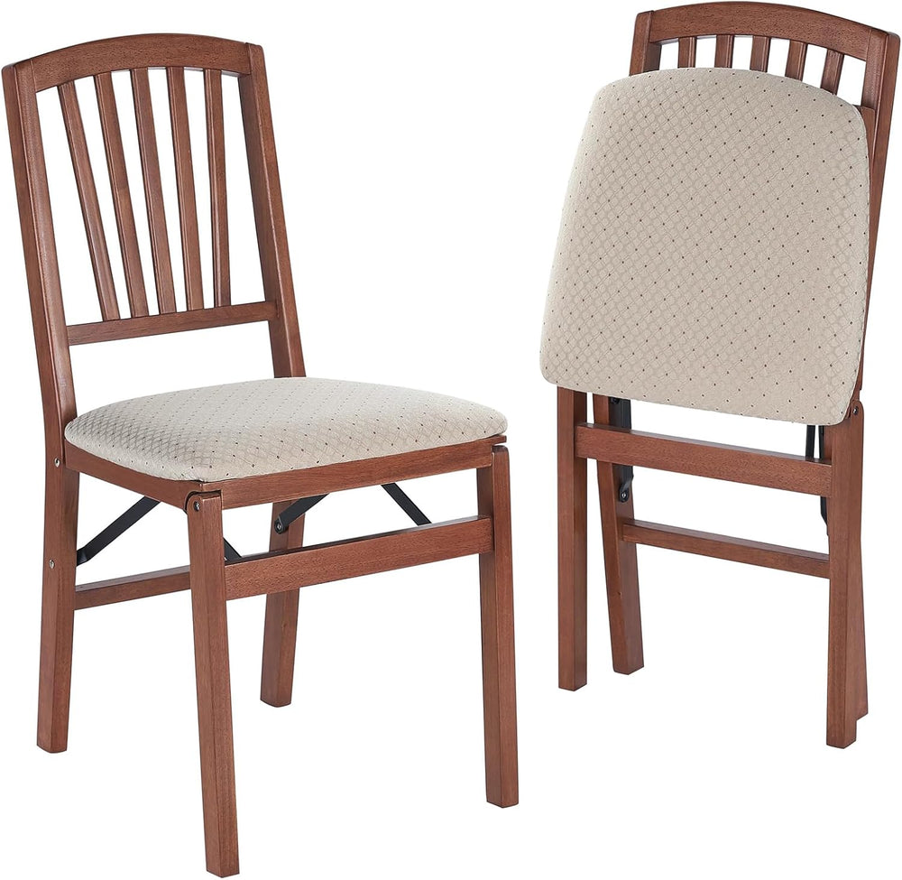 Stakmore Slat Back Wooden Folding Chairs with Padded Seats, Set of 2 - No Ass...