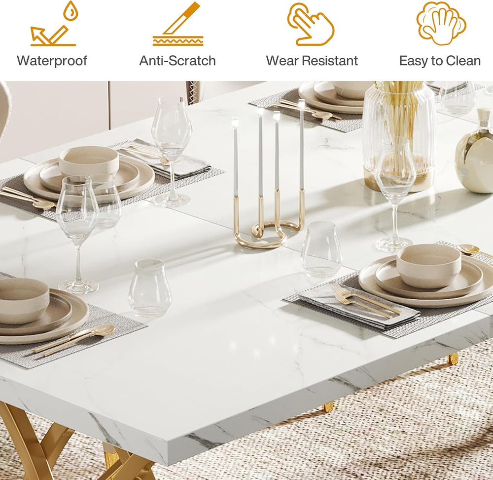 Tribesigns 63" Dining Table for 4 to 6, White and Gold Kitchen Table | M...