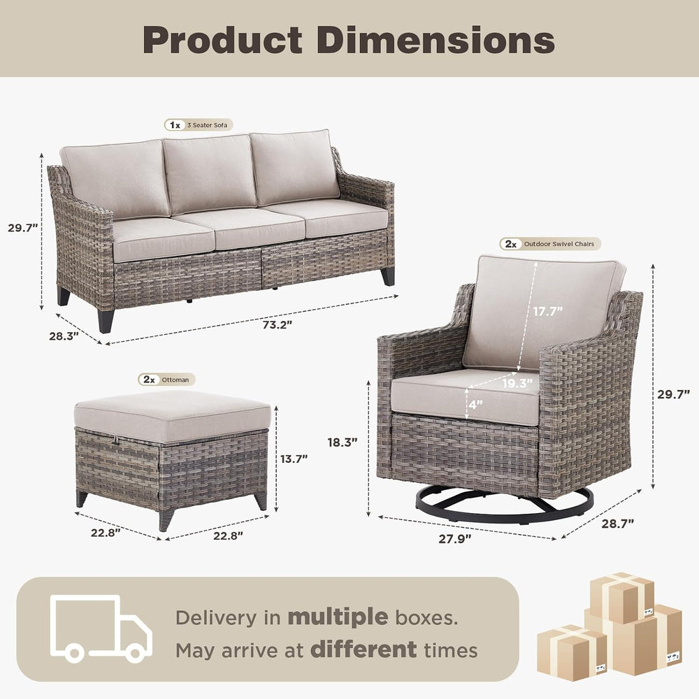 Belord Patio Wicker Swivel Rocker Patio Chairs with 3-Seater Sofa, Outdoor Ra...
