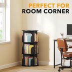 SpaceAid 3 Tier Rotating Bookshelf Tower, Spinning Bookcase Lazy Susan, Revolving 360 Book Shelf Storage Round Carousel, Vertical Rotate Turning Spiral Corner Organizer, Black