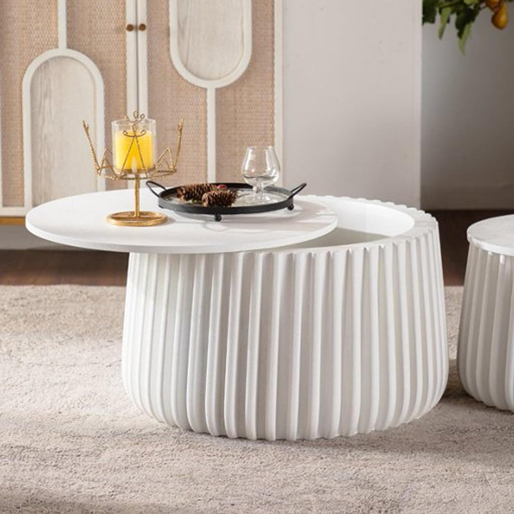 Geelife White Round Storage Table Set with Lift-Off Lid and Nesting Design | ...
