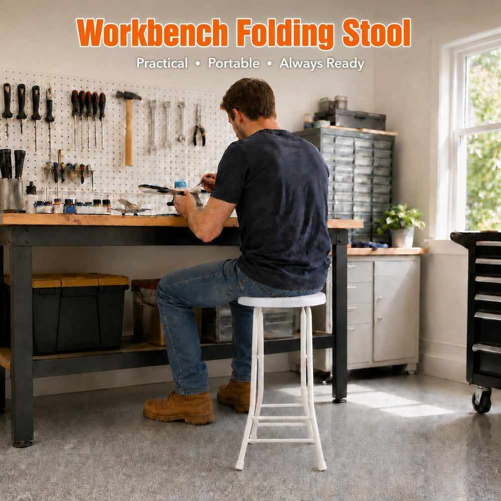Folding Stool, White 24 Inch Foldable Bar Stool with Handle | Portable Seat, ...