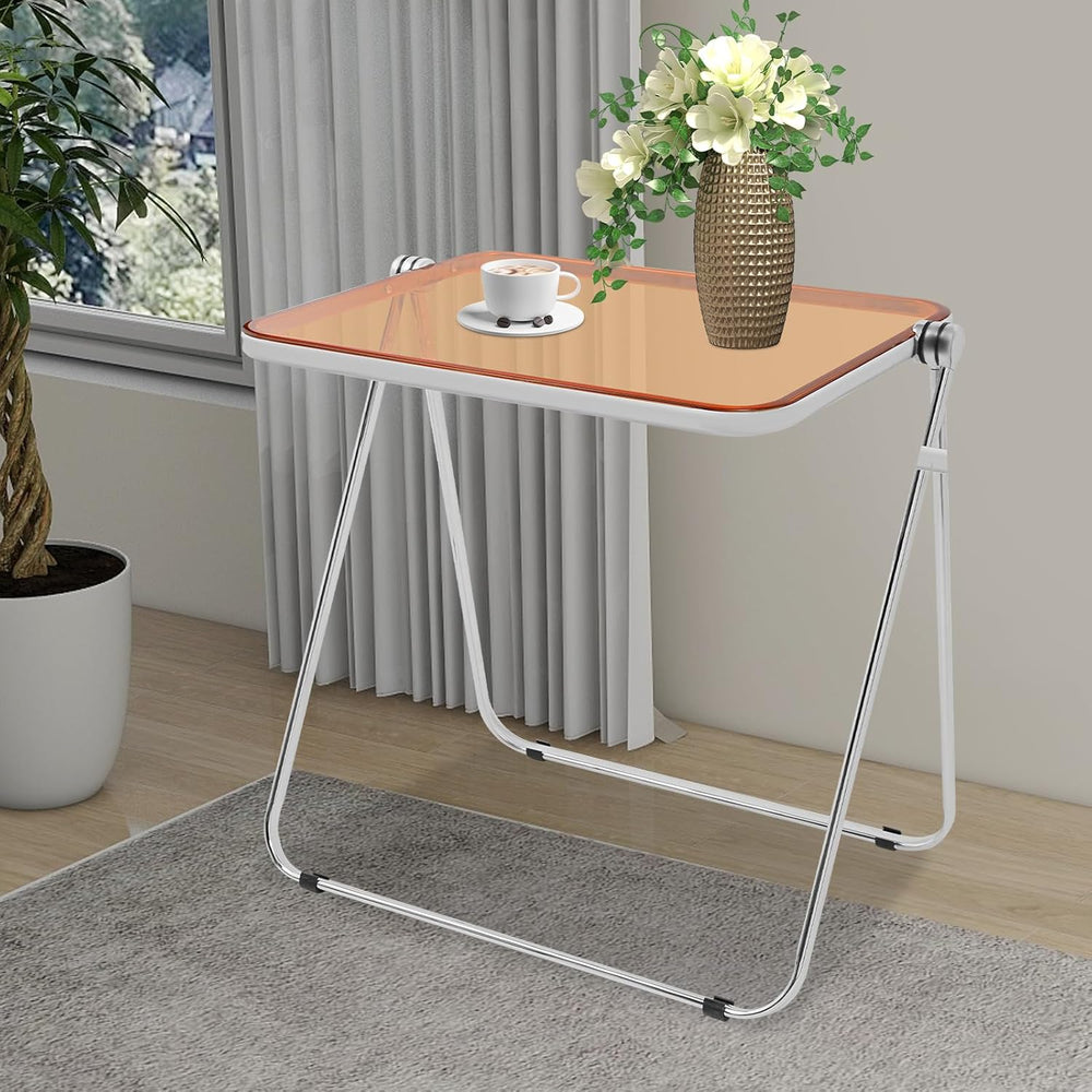 Clear Foldable Side Table, Folding TV Tray Table, Portable Tiny Desk, Small C...