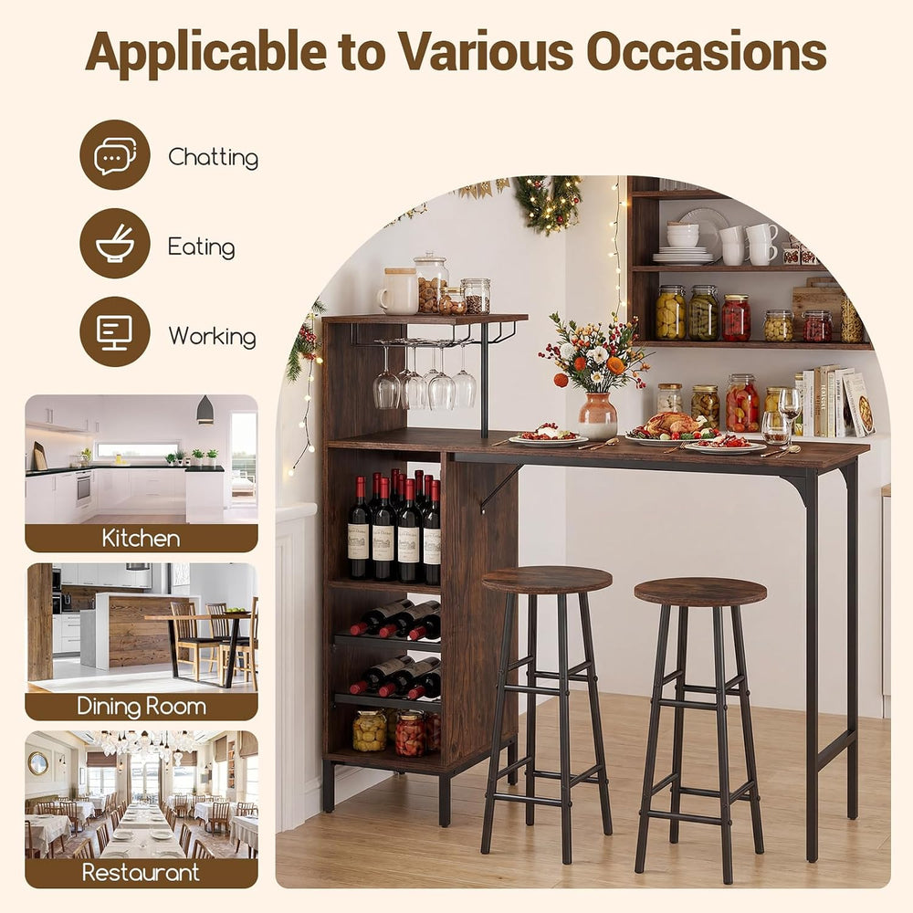 Giantex 3 Pieces Bar Table and Stools Set, Bistro Table Set with Glass Holder...
