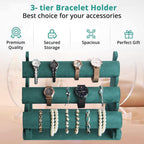 Barelove Velvet Bracelet Holder with 3 Tier Rack, Green T-Bar Storage Organizer Detachable Display Stand for Necklace Watch Bangles Bracelets Scrunchies Organization Showcase