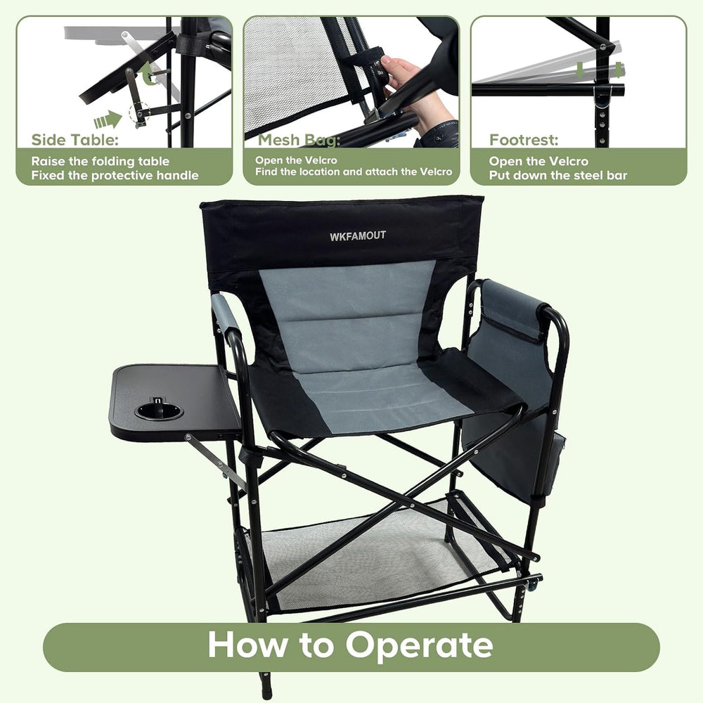 27" Tall Camping Director Chair Oversized with Side Table, Heavy Duty Fo...