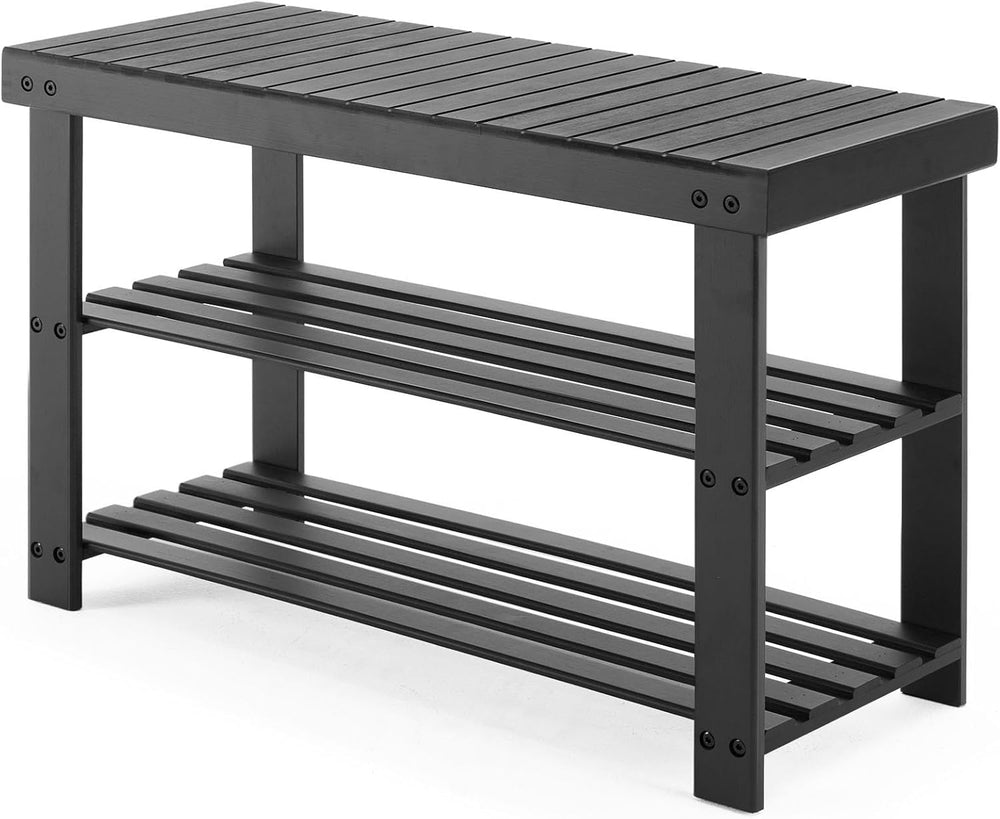 Sweetcrispy Shoe Rack Bench, 3-Tier Bamboo Entryway Storage Organizer, 286lb ...