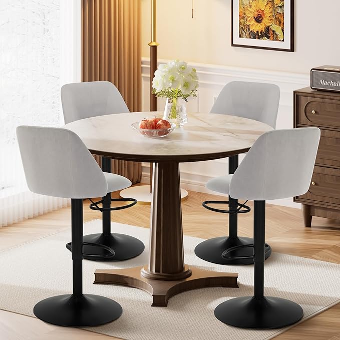 COLAMY Bar Stools Set of 4, Modern Swivel Bar Chairs, Adjustable Upholstered ...