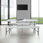 Office Star Resin Furniture for Indoor or Outdoor Use, 3-Piece Set, 2 Folding Benches and 6 Foot Table