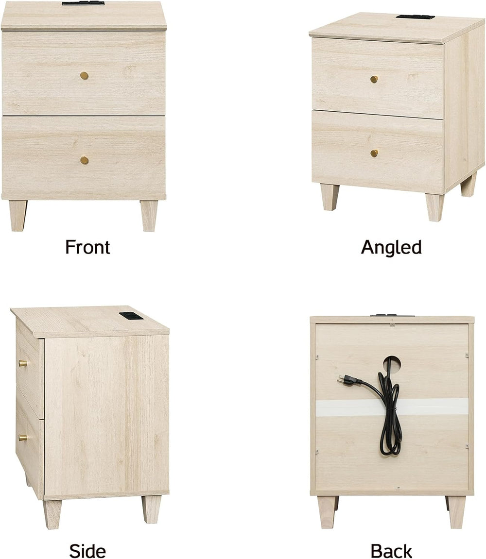 WAMPAT Nightstands with Charging Station&2 Sliding Storage Drawers, Moder...