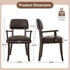 PU Leather Dining Chairs with Arms, Upholstered Dining Room Chairs with Hardwood Legs & Open Curved Backrest,Modern Accent Kitchen Chairs 350 LBS Capacity, Brown