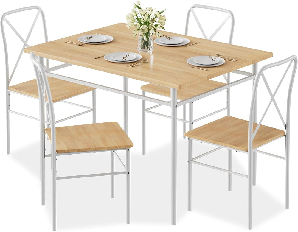 VECELO 5-Piece Dining Table Set for 4, Wood Dinette with Chairs, Natural