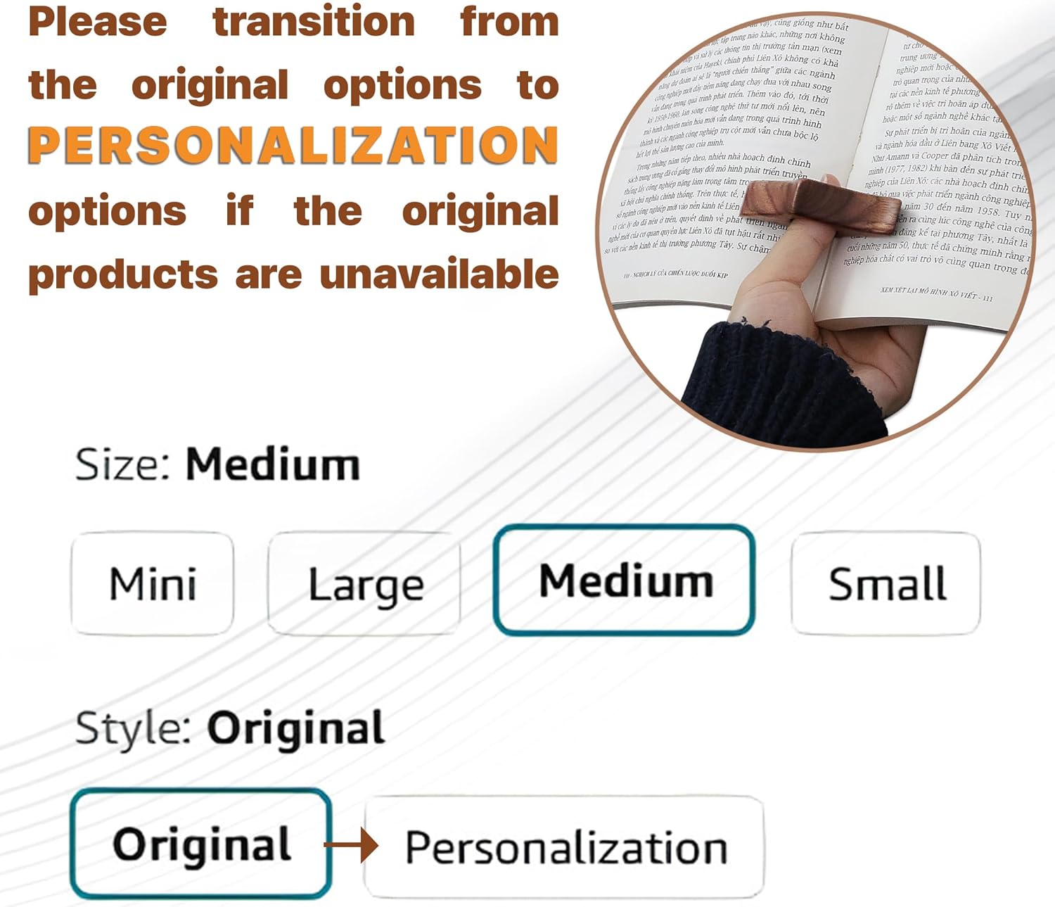 Walnut Book Page Holder, Smooth Finish Wood Book Holder for Reading, Ideal Book Reader Gifts & Reading Accessories,Book Worm Gifts for Women, Thumb Book Page Holder (Large-N)