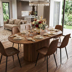 55"-71" Extendable Dining Table Set for 6, Oval Dining Room Table Set for 6, Modern Wood Kitchen Table Upholstered Chairs Set of 6, Ideal for Dining Room,Office, Space-Saving