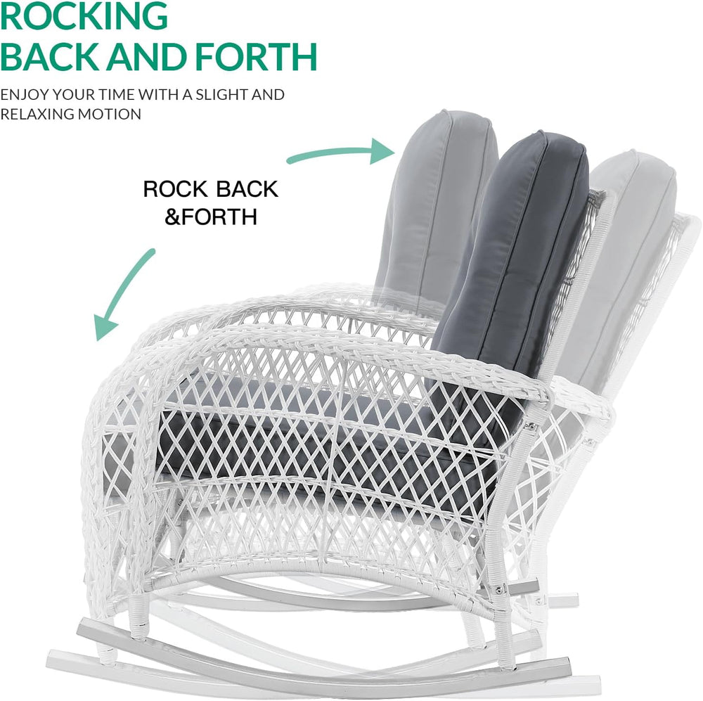 VIVIJASON Outdoor Wicker Rocking Chair, Patio Rattan Rocker Chair with Cushio...