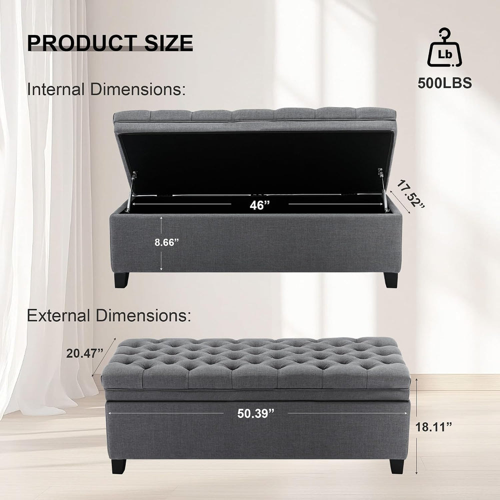 51" Storage Ottoman for Bedroom & Living Room, End of Bed Bench with...