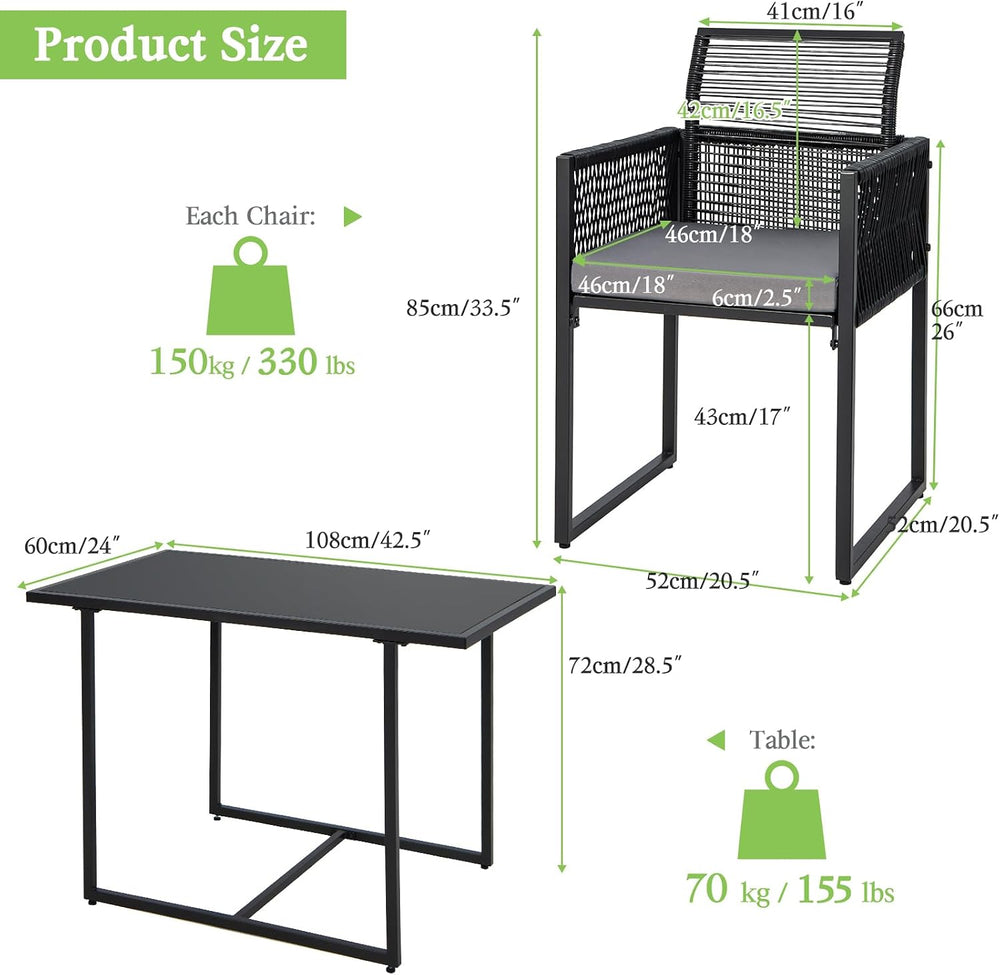 DORTALA Wicker Outdoor Bistro Set 3 Piece, Small Patio Furniture Dining Set w...