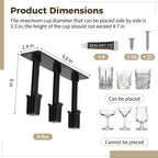 4 Pcs Wine Glass Rack, Under Cabinet Stemware Organizer, Inverted Hanging Draining Dustproof Plastic Cup Storage Holder with Mounting Screws & Glue, Ideal for Kitchen, Bar and Dining Room (Black)