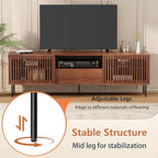 HOMMPA 70 Inch TV Stand for TVs Up to 80'', Mid Century TV Stand with Slatted Door Design, Modern Media Console with Storage Cabinet & Drawer, Entertainment Center for Livingroom, Walnut