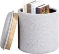 PINPLUS Round Boucle Ottoman with Tray, Storage Teddy Velvet Footstool Ottoman Cube for Living Room, Bedroom, Dorm 13.4"x13.4"x15" (Grey)