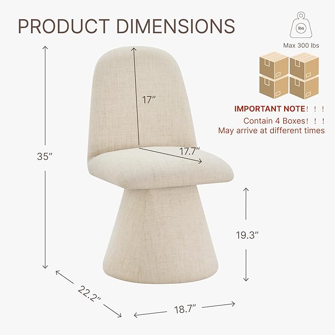 Swivel Dining Chairs Set of 4, Modern Upholstered Dining Chair Mid Century Kitchen Chairs with Wave Shaped High Back, 360 Degree Rotating Vanity Chair for Dining Room, Bedroom, Farmhouse, Sand