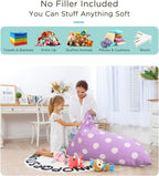 Aubliss Stuffed Animal Storage Bean Bag Chairs Cover, 50"x 35" Extra Large | Bean Bags Chair for Kids & Adults, Beanbag Toy Storage for Boys Girls - Premium Cotton Canvas Purple Dot
