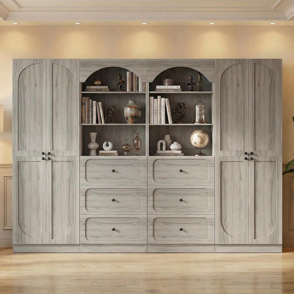 Cyclysio 80" Kitchen Pantry Cabinet with 3 Drawers, 47" Wide Arched...