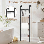 Wooden Blanket Ladder, Wall-Leaning Blanket Rack, 5 Tier Ladder Shelf, 5.6 ft Blanket Holder, Decorative Display Ladder Shelf for Storage and Home Decor, Rustic Brown and Black