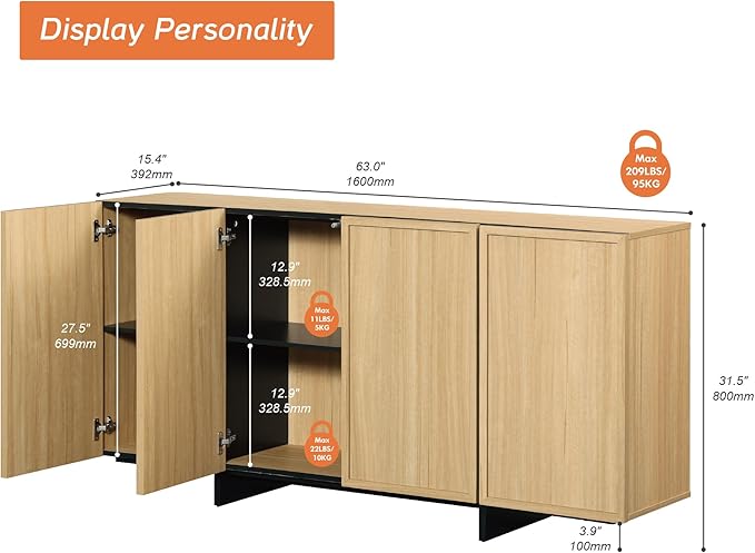 WAMPAT Multifunctional TV Stand for 32-75 Inch TVs, Modern TV Console with Large Storage Cabinet, Entertainment Center Media Console Table for Living Room, Oak
