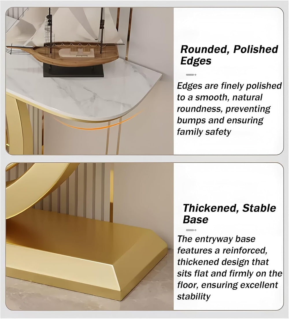 Zfmnoyev Long Accent Stone Top Narrow Console Table | Modern Half-Moon Accent...