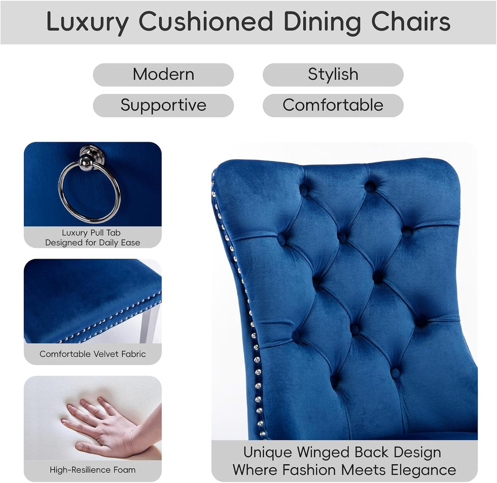Modern Velvet Upholstered Dining Chairs Set of 4 - Tufted Back with Nailhead ...