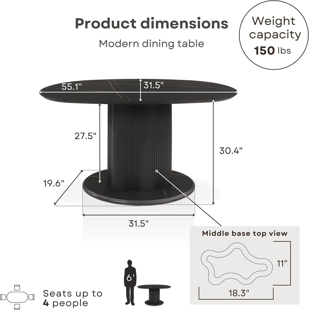 Homes: Inside + Out Elara Modern 54-inch Oval Dining Table with Fluted Pedest...